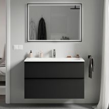 Bernstein - Badmöbel Unterschrank lavoa 100cm mit Mineralguss Waschbecken cream Badmöbel: Schwarz matt, Metallgriff: Schwarz matt, Waschbecken: Weiß