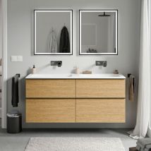 Bernstein - Unterschrank lavoa 120 cm mit Mineralguss Waschbecken cream - Griff Anthrazit matt, Badmöbelfarbe Eiche Honiggold, Waschbecken Weiß matt