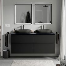 Bernstein - Unterschrank lavoa 140cm für Aufsatzwaschbecken Badmöbel: Schwarz matt, Metallgriff: Anthrazit matt, Waschtischplatte: Mitternachtsblau