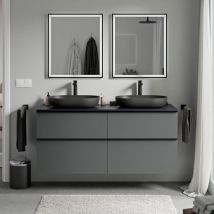 Bernstein - Unterschrank lavoa 140cm für Aufsatzwaschbecken Badmöbel: Anthrazit matt, Metallgriff: Schwarz matt, Waschtischplatte: Mitternachtsblau