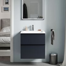 Badmöbel Unterschrank Bernstein Lavoa 60cm Mit Mineralguss Waschbecken Cream Badmöbel: Mitternachtsblau Matt, Metallgriff: Schwarz Matt, Waschbecken: 