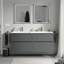 Unterschrank Bernstein VIREO 120 cm mit Mineralguss Waschbecken BRUXELLES - Korpus Anthrazit matt, Waschbecken Weiß matt mit Hahnloch