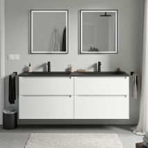 Waschtischunterschrank Bernstein Vireo 160cm Mit Mineralgusswaschtisch Cream Badmöbel: Weiß Matt, Waschbecken: Schwarz Matt Mit Hahnloch