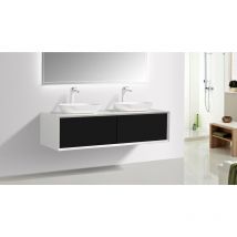 Impex-bad - Mineralguss Unterschrank MEGA-160 inkl. 2 Waschtische (schwarz-weiß)