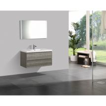 Waschtischunterschrank Swift 100 – MDF-Holz – Esche-Grau – Griffloses Design – Soft-Close-Scharniere