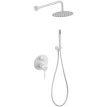 Milos Unterputz-Duschsystem – 2-Wege Armaturenkörper – Kopfbrause 25 cm – Einhebelkartusche 35 mm – Modernes mattes Weiß