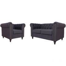 Furniture One - Upholstered Armchair with Nailhead Trim Set of 2 - Dark Grey