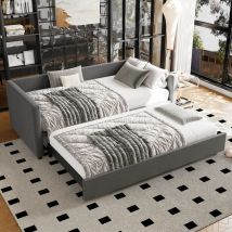 Upholstered Bed,Single Bed 90x190cm, Bottom with Bed 90x190cm, Can Be Joined into a Double Bed, Daybed Sofa Bed, Youth Bed, Linen, Grey