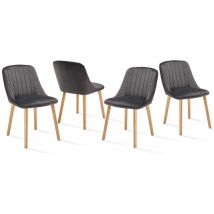 Upholstered Modern dining chairs with ergonomic backrests and wooden legs, Style and comfort combined - Set of 4 - Dark Grey