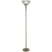 Linea - 1 Licht Stehlampe Uplighter Antik Messing und Opalglas, E27 - Searchlight