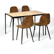 Urban Meuble - Ensemble de table et 4 chaises style industriel effet bois