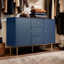 Commode bleu marine avec 2 portes et 3 tiroirs, pour Garde-robe - Urban Meuble