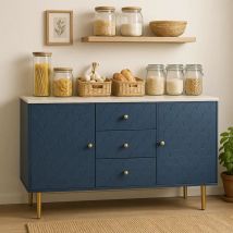 Urban Meuble - Commode bleu marine avec 2 portes et 3 tiroirs, Rangement de cuisine