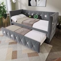URBAN MEUBLE Daybed Single Upholstered Bed Sofa Bed with USB &Type C Charging Station