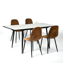 Urban Meuble - Ensemble table extensible effet marbre blanc 120-160 et 4 chaises style scandinave retro
