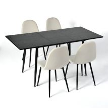 Urban Meuble - Ensemble table extensible noir 120-160 et 4 chaises style scandinaves blanches cassées