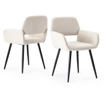 URBAN MEUBLE Lot de 2 chaises de bureau élégantes en tissu blanc cassé, pieds en métal noir