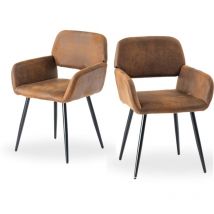 Urban Meuble - Lot de 2 chaises de bureau vintage en daim marron rétro, pieds en métal noir