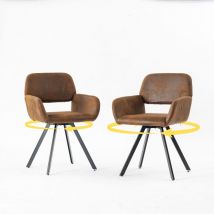 Urban Meuble - Lot de 2 chaises de bureau vintage en daim marron rétro, pieds en métal, rotation à 360°