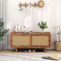 Urban Meuble - Meuble à chaussures en rotin avec 2 portes avec étagère 1044048cm khaknels