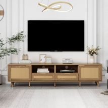 Urban Meuble - Meuble tv en rotin tressé pieds en bois massif 200x37x49cm