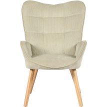 Scandinavian Beige Velvet Armchair with Wooden Legs - Urban Meuble