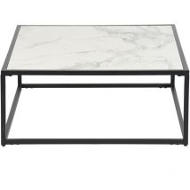 Table basse carrée pierre effet marbre blanc structure noir 80x80cm - Urban Meuble