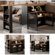 Urban Meuble - Table de bar extensible rotative moderne noir avec rangement et bande lumineuse led