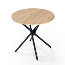 Urban Meuble - Table de salle à manger ronde effet chêne pieds ronds croisés 80x80cm