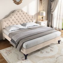 URBAN MEUBLE Upholstered bed with slatted frame and headboard, 4ft6 Double Bed,135190cm