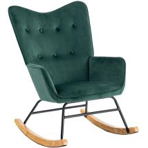Velvet Rocking Chair Green with Wood Base - Urban Meuble