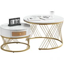URBAN MEUBLE Set of 2 White Marble coffee table set with Golen legs