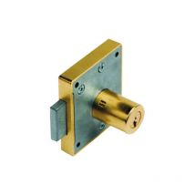 Cerradura sobreponer muebles Urko modelo 23R 19mm - talla Latonada. Entrada 35 mm. Cilindro 19 mm