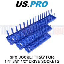 Us Pro Socket Rail 3pc Metric 1/4"" 3/8"" 1/2"" Stand Tray Rack Storage Holder 2219