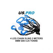Us Pro - 4 Leg Chain Sling - 2 Meter 8MM G80 4.25 Tonne - Adjustable 9110