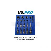 Us Pro - Tools 27Pc 3/8 1/2 Dr Torx & E-Torx Sockets & Bit Set 2217