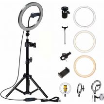 Dayplus - usb led Ringlicht Ringleuchte Fotolicht Studiolicht Lampe Selfie Handy Stativ, Dimmbare Blitzgeräte mit Fernbedienung, 10 Zoll / 26CM Licht