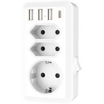 USB-Steckdose, 7-in-1-Mehrfachsteckdose mit 3 USB- und 1 Typ-C-Anschluss, 3-Wege-Mehrfachsteckdosen-Adapter mit USB-Ladegerät (2 Euro-Steckdosen und