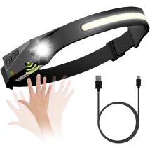 USB-wiederaufladbare LED-Stirnlampe, 600 Lumen, 5 Modi, Bewegungssensor, IPX4 wasserdicht, 230-Grad-Sicht, ideal zum Laufen, Angeln, Camping, Wandern