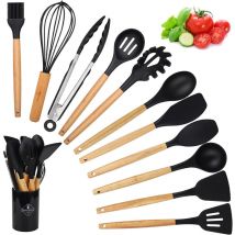 Oly Magic - Ustensiles de Cuisine en Silicone, 12 pcs Accessoire Cuisine Set sans bpa, Kit d'Ustensiles de Cuisine en Silicone et Bois, Ustensiles