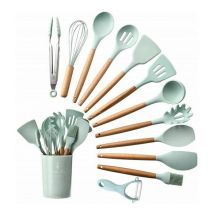 Ustensiles de Cuisine,Silicone Ustensiles de Cuisine en Bois Ustensiles Cuisine Antiadhésive Set,Silicone de qualité Alimentaire,11 pièces ustensiles