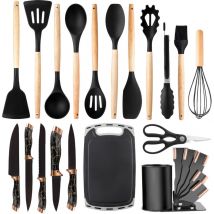 Ustensiles de Cuisine Set de 20, Silicone antiadhésif Accessoires de Cuisine, Ensemble complet d'ustensiles de cuisine résistants aux rayures et à la