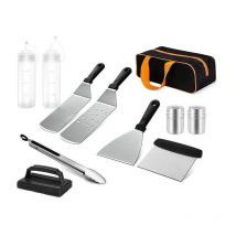 Ustensiles pour Plancha 10 Pièces Spatule pour Barbecue Acier Inoxydable Accessoire Plancha Kit Plancha pour Teppanyaki