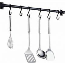 Utensil Holder, 40CM Kitchen Shelf Bar with 6 Removable Hooks(Black)