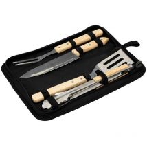Utensili da barbecue in legno e custodia in tela Neka
