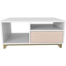 Utopie Modern Coffee Table with Cabinet - White and Beige - Decorotika