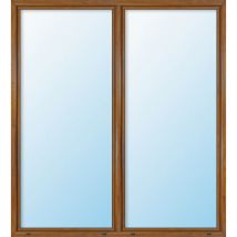 Uw 0,86 Porte de fenêtre pvc triple vitrage, blanc/golden oak, 2 vantaux á battue, largeur 140 cm, hauteur 210 cm - wood