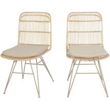 Drawer - Lot de 2 chaises design en rotin pieds beiges - Naturel - Uyuni