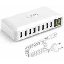 V, 8 a, USB-Ladegerät mit 8 Anschlüssen und LCD-Display, intelligente Ladestation, mehrere USB-Steckdosen, kompatibel mit iPhone xs xr se, iPad,