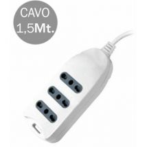 Multipresa con Cavo 1,5m 3 prese 10/16A 2P+T Bipasso con Attacco a Wall con Plug 16A 2P+T Colore Bianco